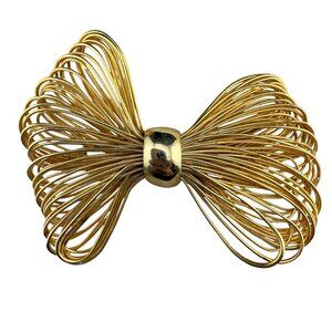 Vintage Gold Wire Bow Brooch Pin‎ Elegant Retro Costume Jewelry Accessory